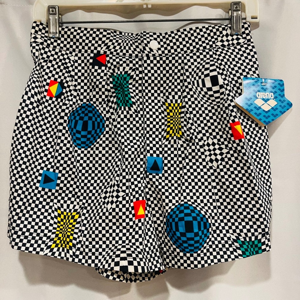 Vintage Arena USA Checkered Geometric Shorts Womens Medium True 80s 90s core